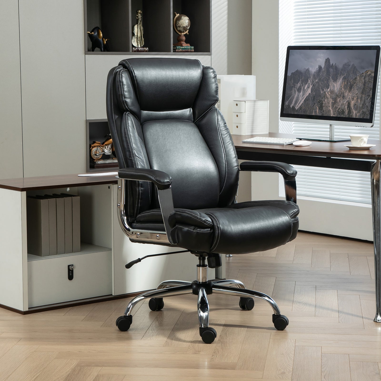 Faux Leather Desk Chair With Adjustable Height, 227kg