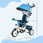 6 In 1 Kids Trike, Stroller With Parent Handle | Blue