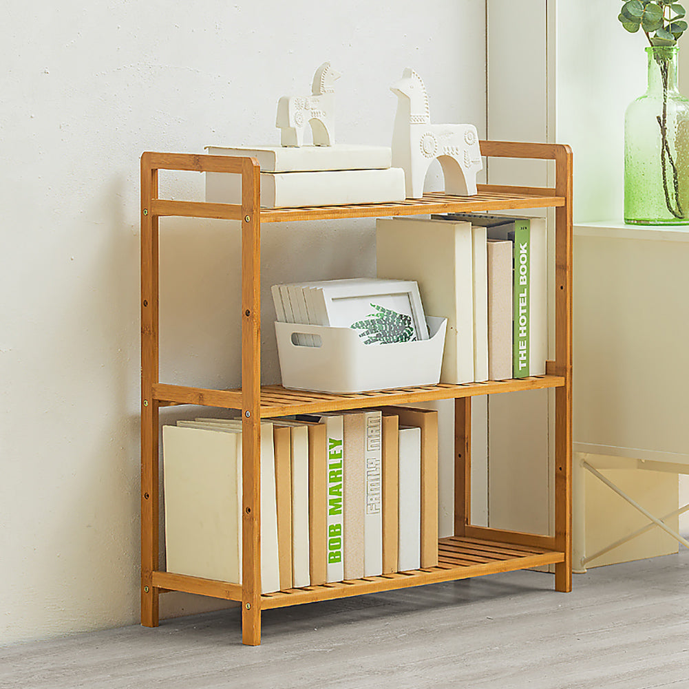 Tiered Bamboo Wood Book Storage Shelf | Medium