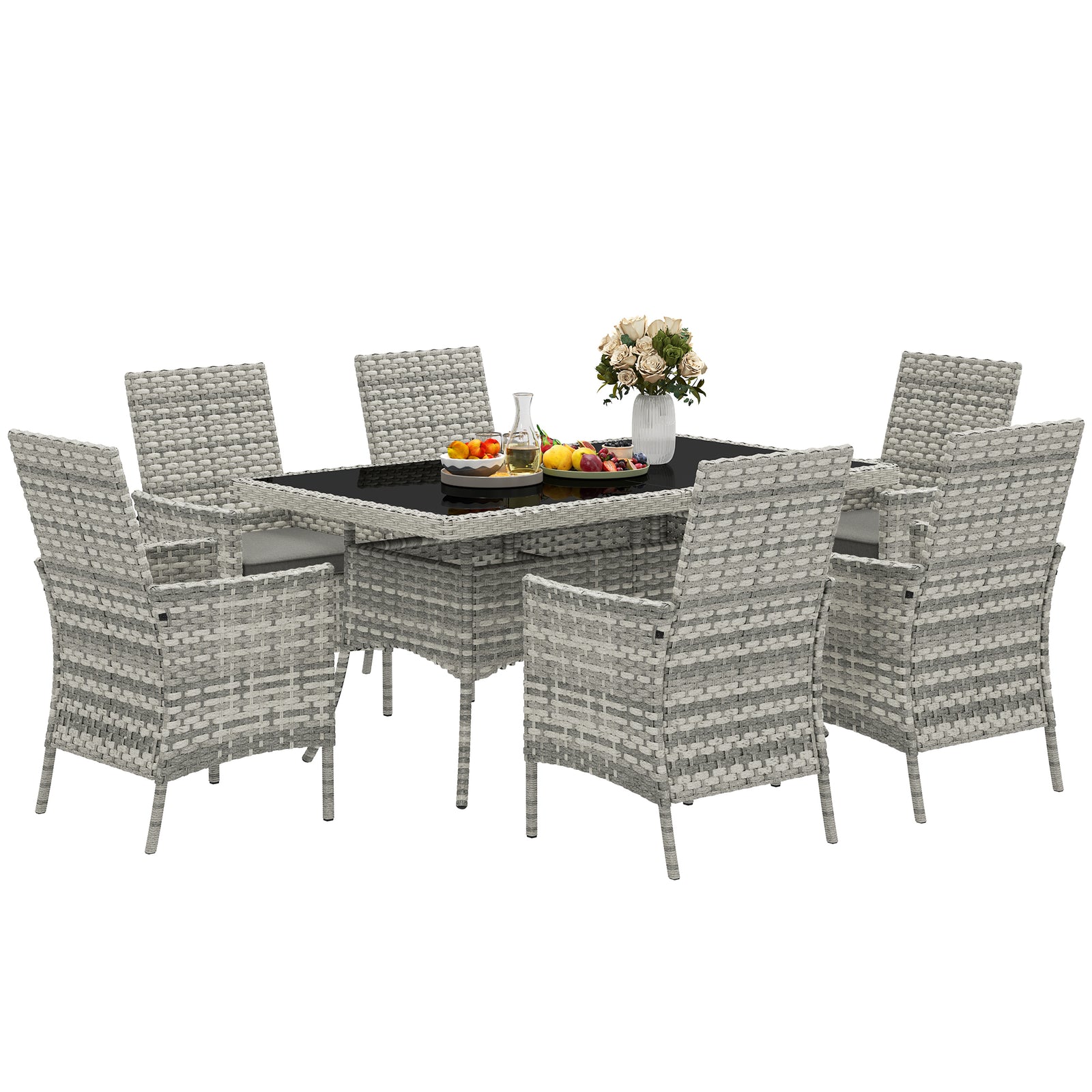 6 Seater Rattan Garden Furniture Set With Cushions | Gray