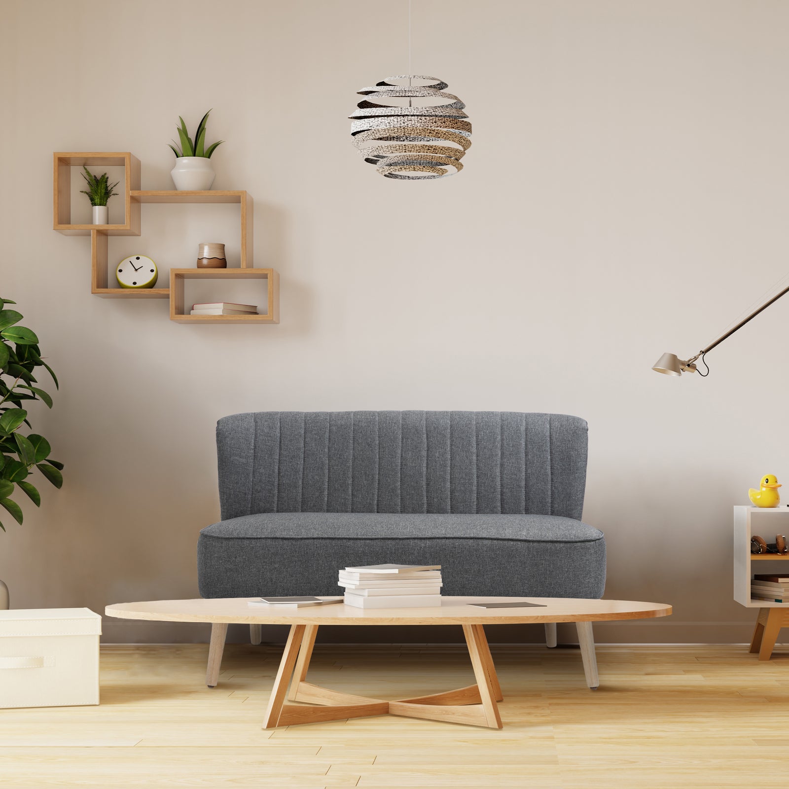 Velvet/linen Double Sofa With Wood Frame Foam Padding | One Size | Charcoal Gray