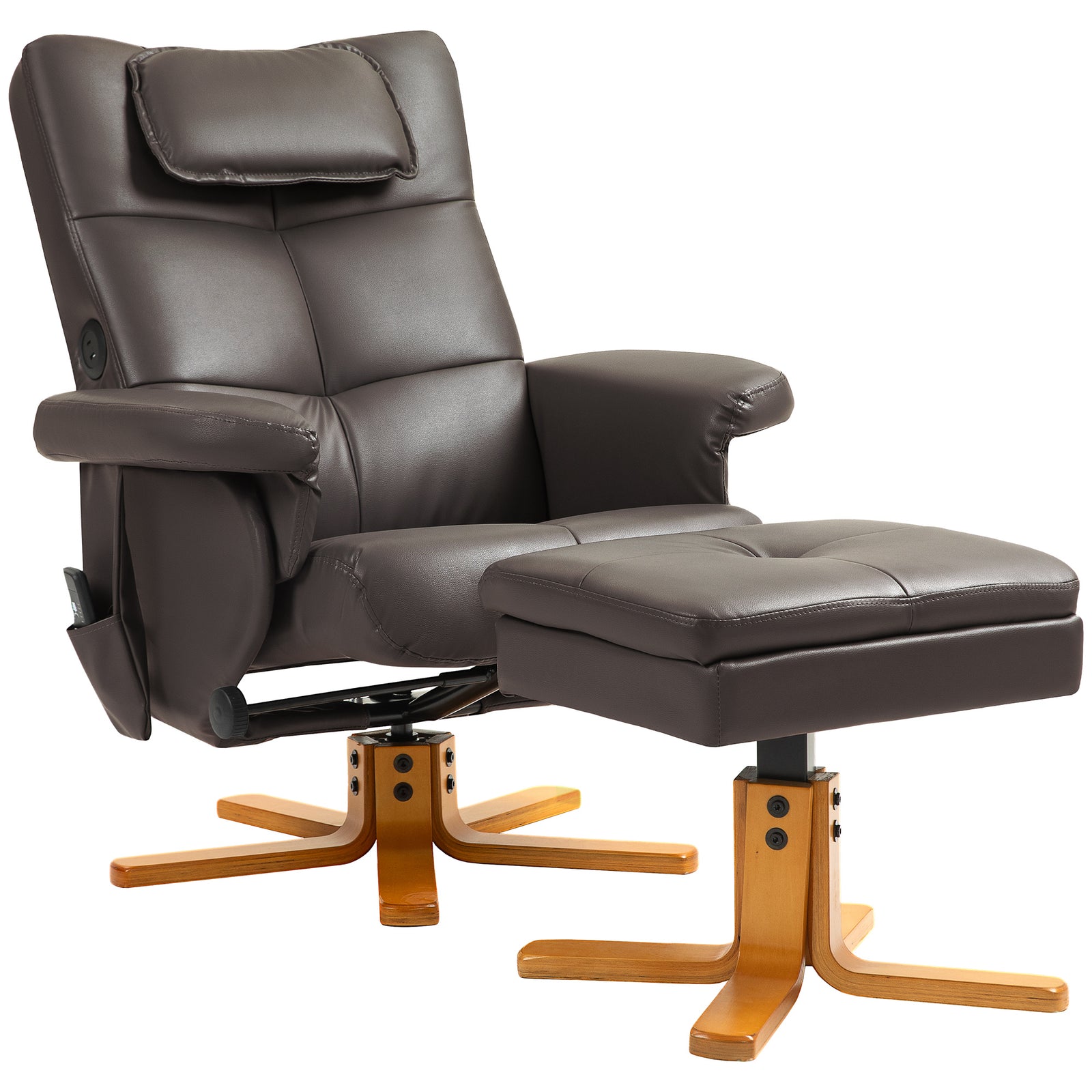 Massage Recliner Chair With Footstool And Hidden Storage | One Size | Brown