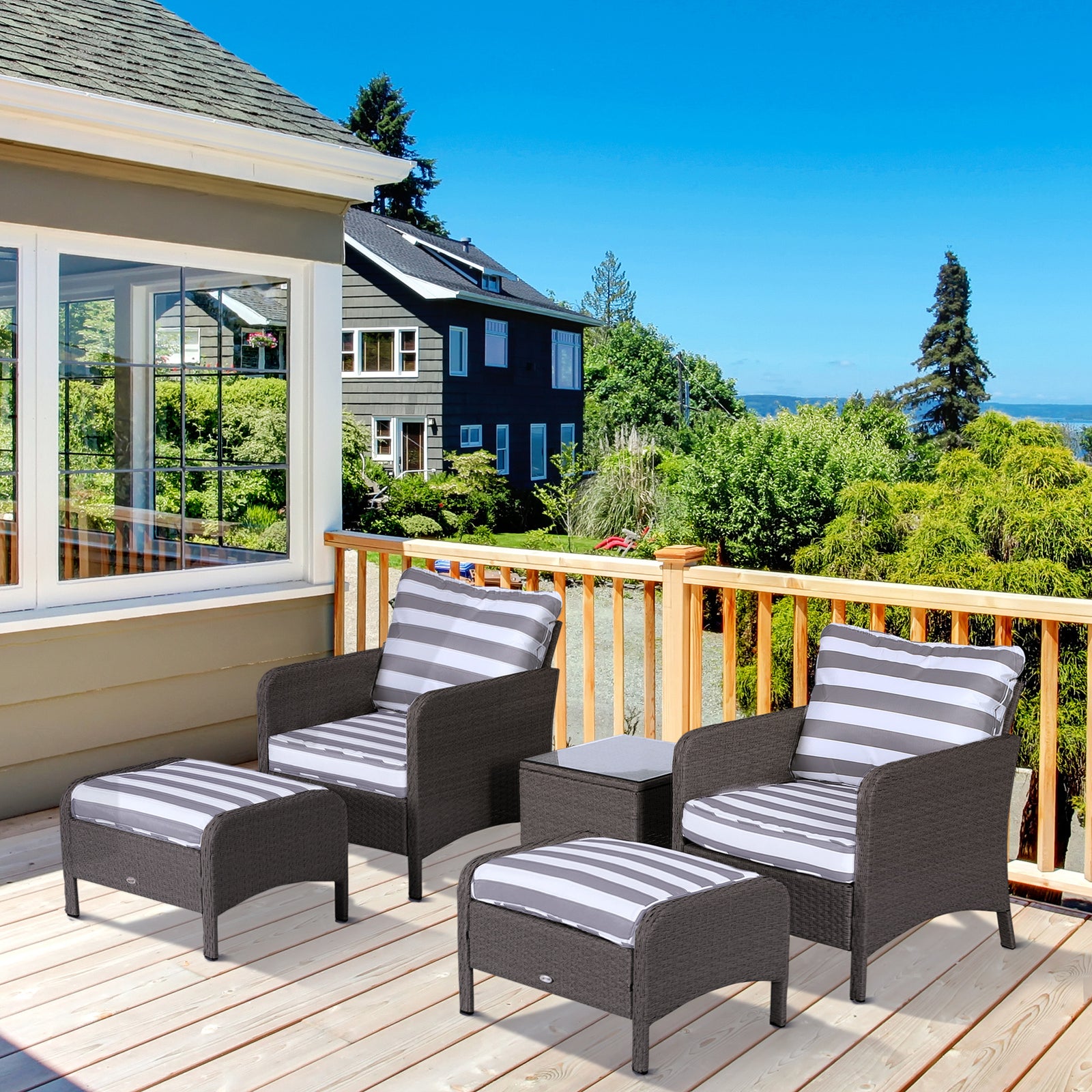 5 Pieces Outdoor Patio Furniture Set Wicker Conversation Set | Dark Gray