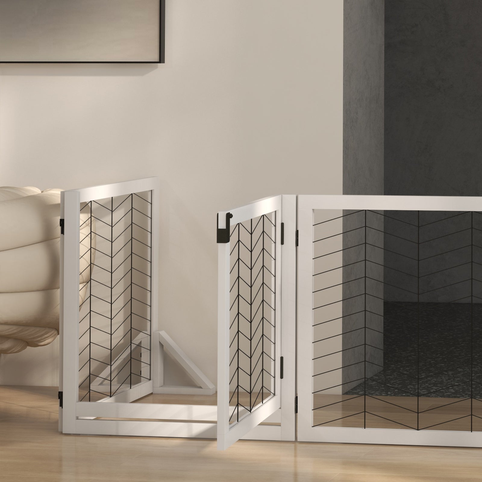 8 Panels Freestanding Dog Barrier For S And M Dogs | White