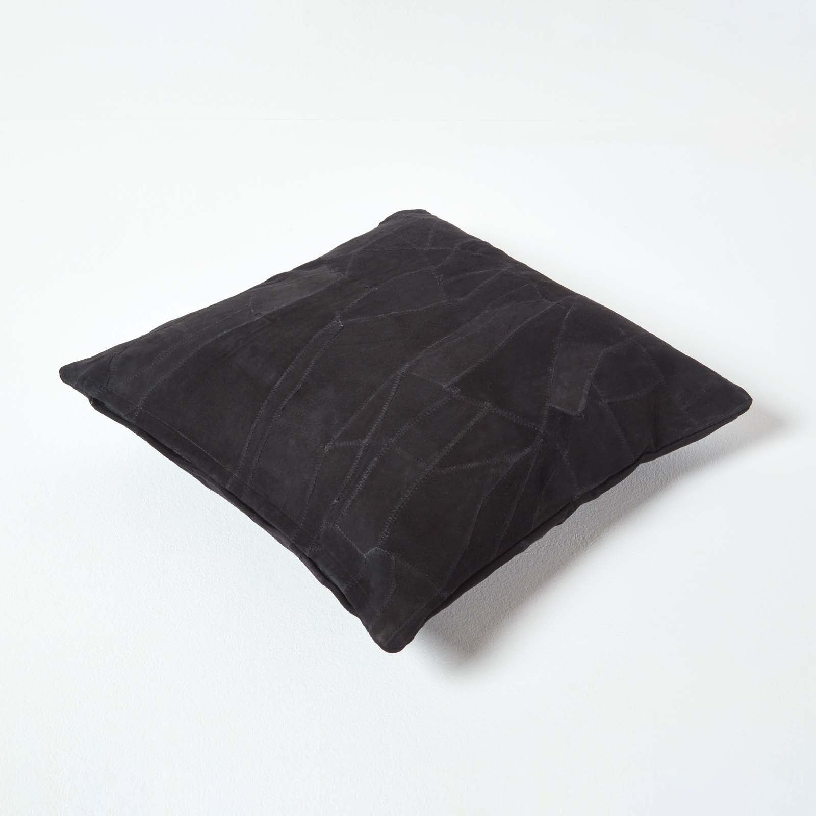Real Leather Suede Cushion With Feather Filling | 45cm x 45cm | Black