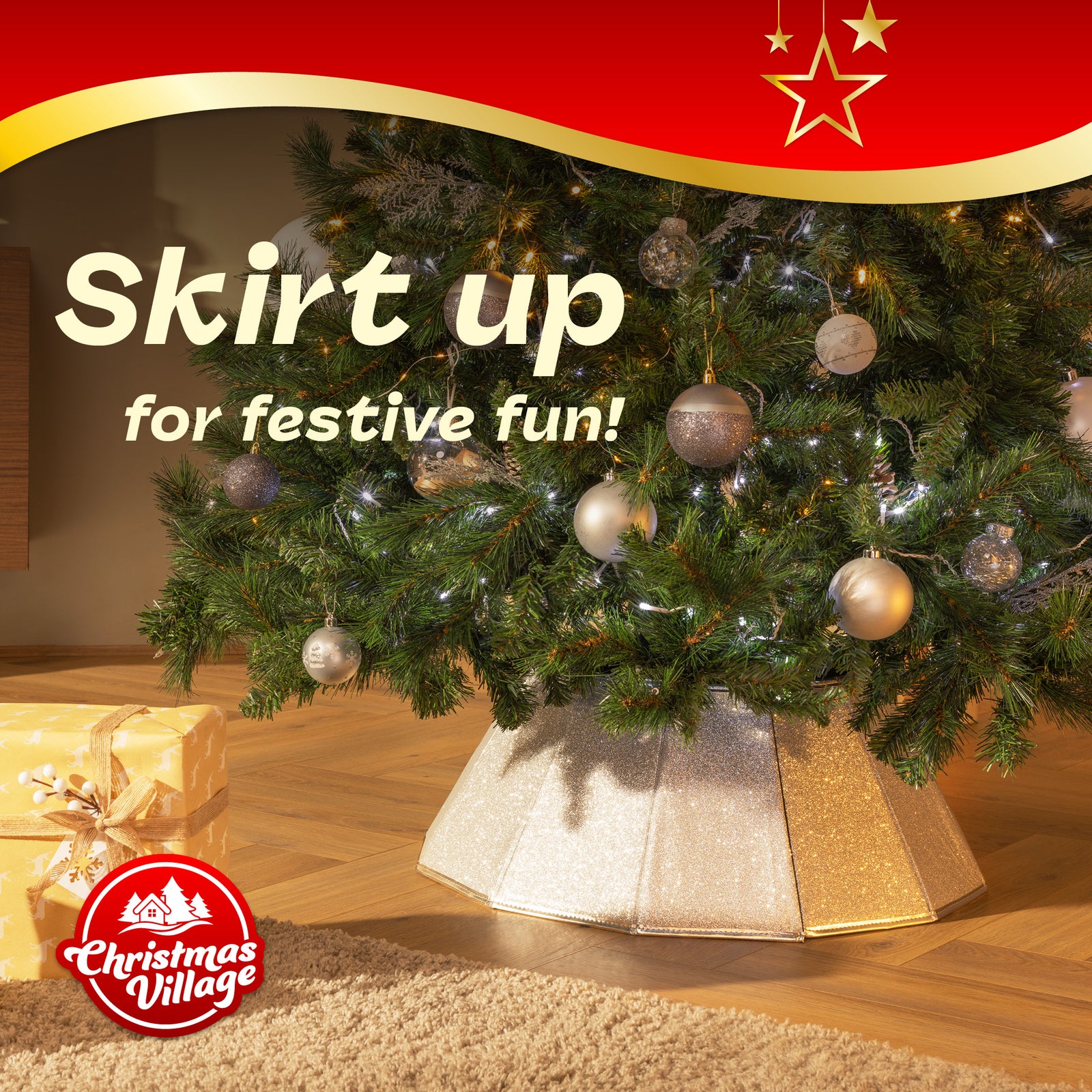 Glossy Tree Skirt 68cm Collapsible With Velcro Closure | Silver