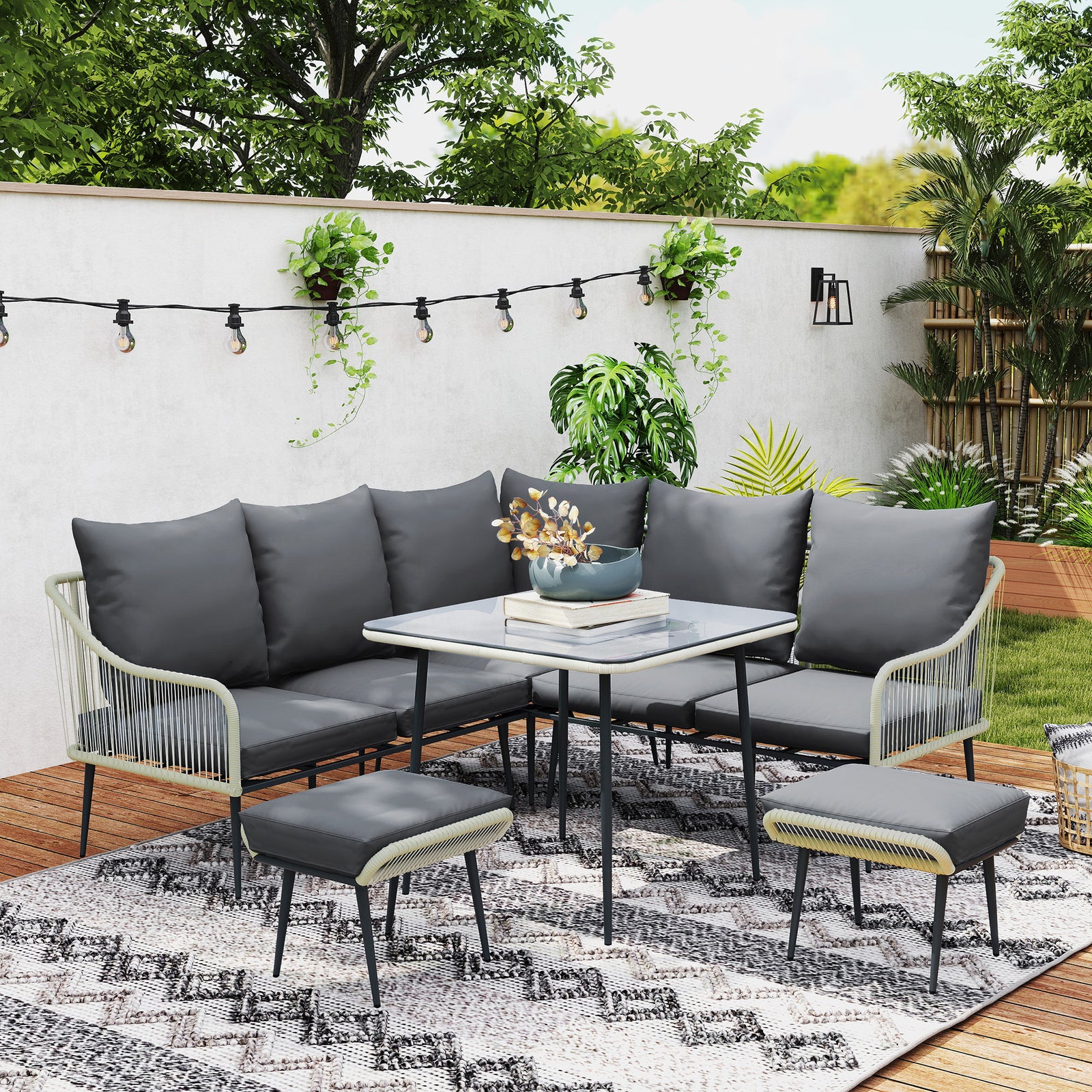 6 Piece Garden Furniture Set Garden Sofa With Cushions | Light Grey