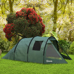 3-4 Persons Tunnel Tent, Two Room Camping Tent W/ Windows | Green