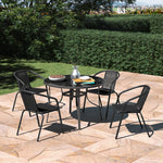 5 Pieces Outdoor Dining Set Tempered Glass Outdoor Coffee Table And Rattan Chairs Garden Seating
