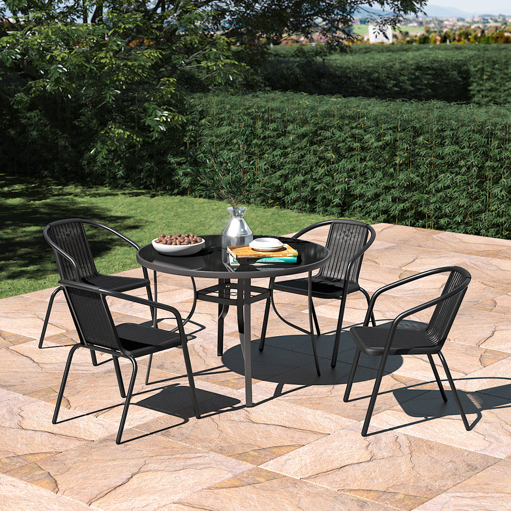 5 Pieces Outdoor Dining Set Tempered Glass Outdoor Coffee Table And Rattan Chairs Garden Seating