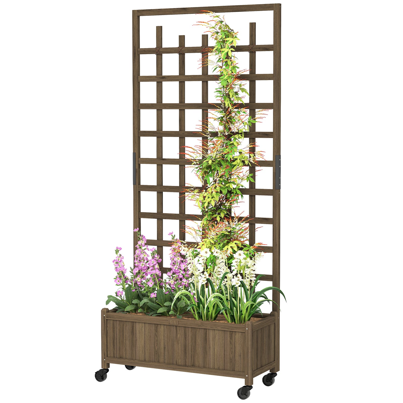 Wooden Trellis Planter With Wheels