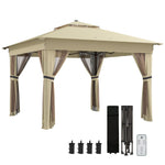 3x3(m) Pop Up Gazebo W/ Solar-powered Led Lights Curtain | Khaki
