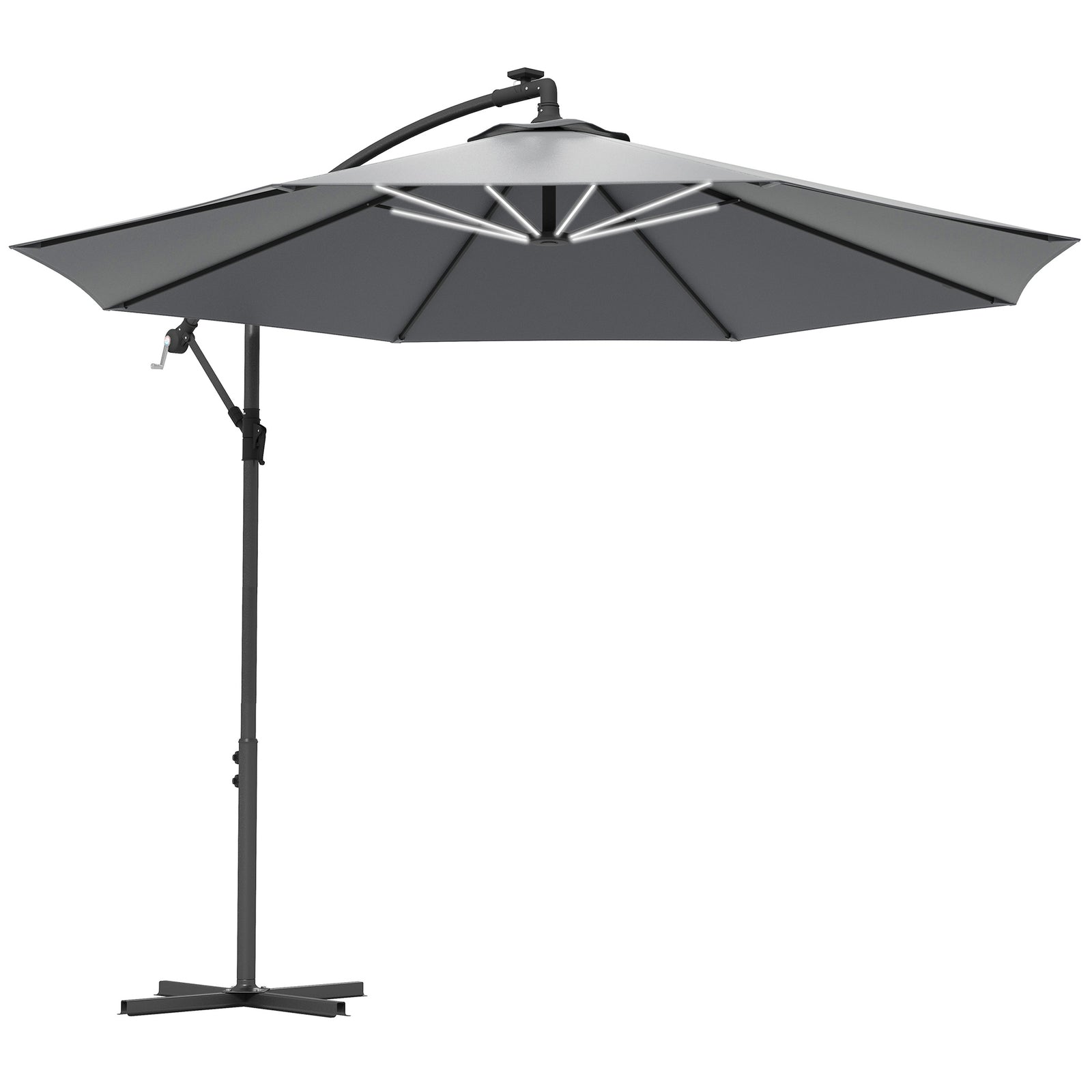 3m Led Patio Parasol W/ Solar Lights & Base