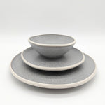 Reactive Grey Glaze Stoneware Dinnerware Set Nordic Pebble Plates & Bowls | Set of 18 | Grey