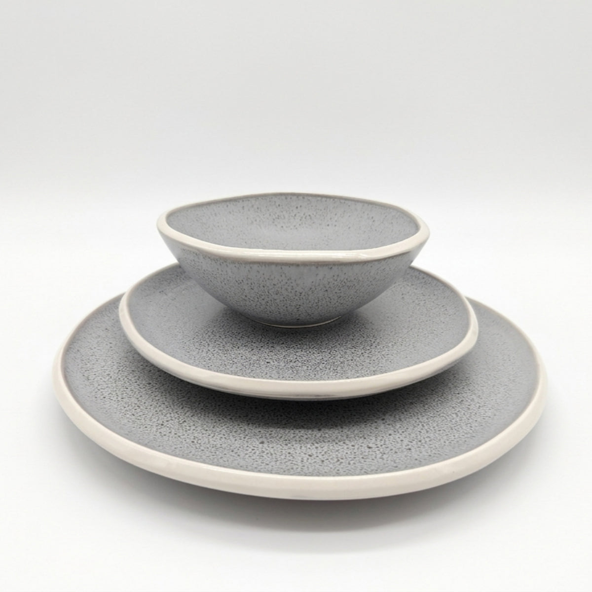 Reactive Grey Glaze Stoneware Dinnerware Set Nordic Pebble Plates & Bowls | Set of 6 | Grey