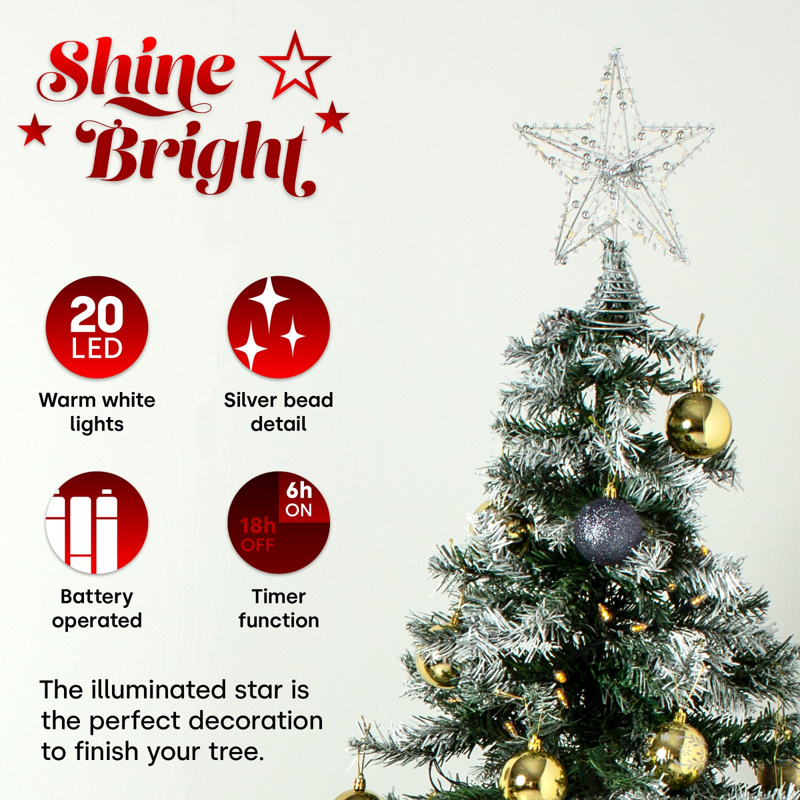 Light Up Star Tree Topper - Silver