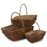 Wicker Rectangular Unpeeled Willow Garden Trug With Hessian Lining | Set-of-3 | Brown