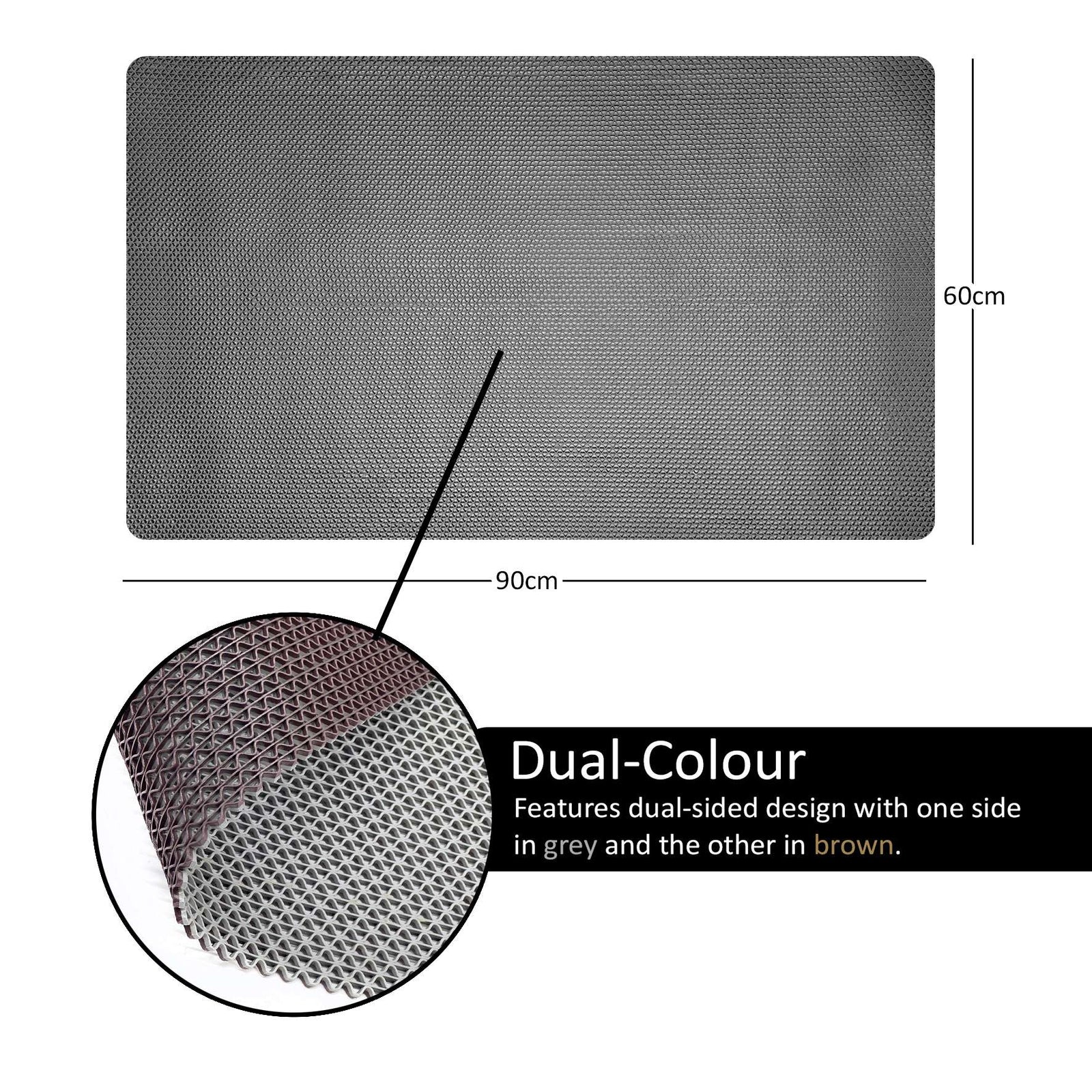 Reversible Pvc Shower Mat In Dual-colour | 90cm x 60cm | Brown & Grey