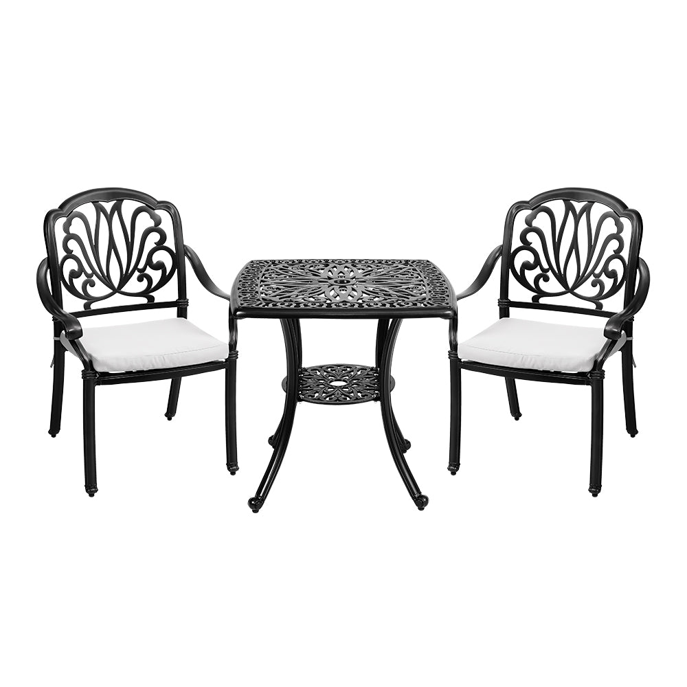 Outdoor Square 3-piece Bistro Patio Set Cast Alumium