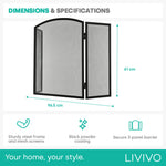 Livivo 3 Panel Fire Screen Folding Black Steel Mesh Protector For Home
