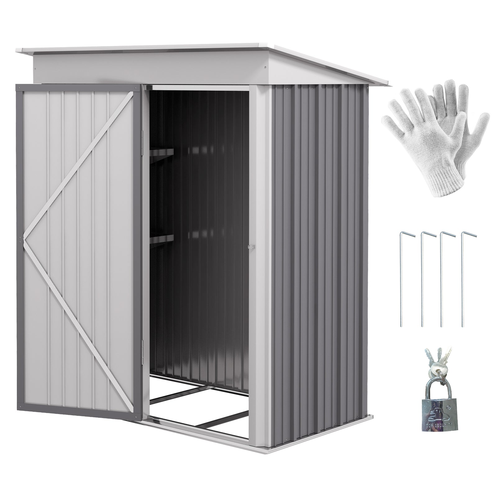Steel Garden Shed, Small Lean-to Shed For Bike Tool, 5x3 Ft | Gray