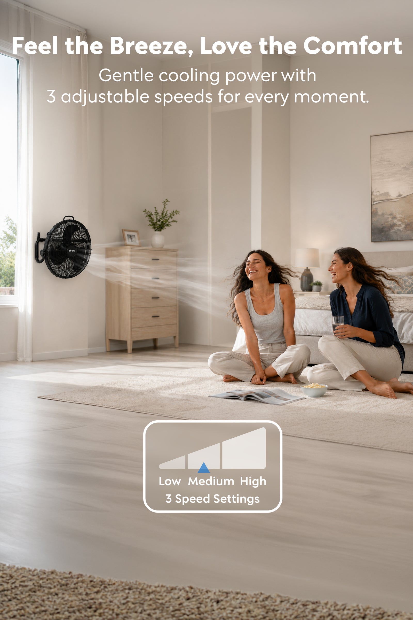 Air Pro 20'' Wall Fan Cooling Fan Wall Mounted - Electric Fan 3 Speeds