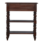 Solid Wood Turned Occasional Table, 1 Drawer and 2 Open Shelves, Dark Brown
