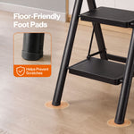 Small Step Ladder Foldable 150kg Carbon Steel Kitchen Steps Black | Black