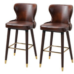 Luxury Bar Stools Set Of 2 Pu Leather Brown