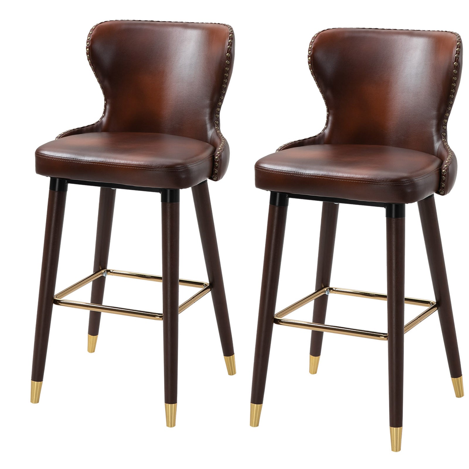 Luxury Bar Stools Set Of 2 Pu Leather Brown