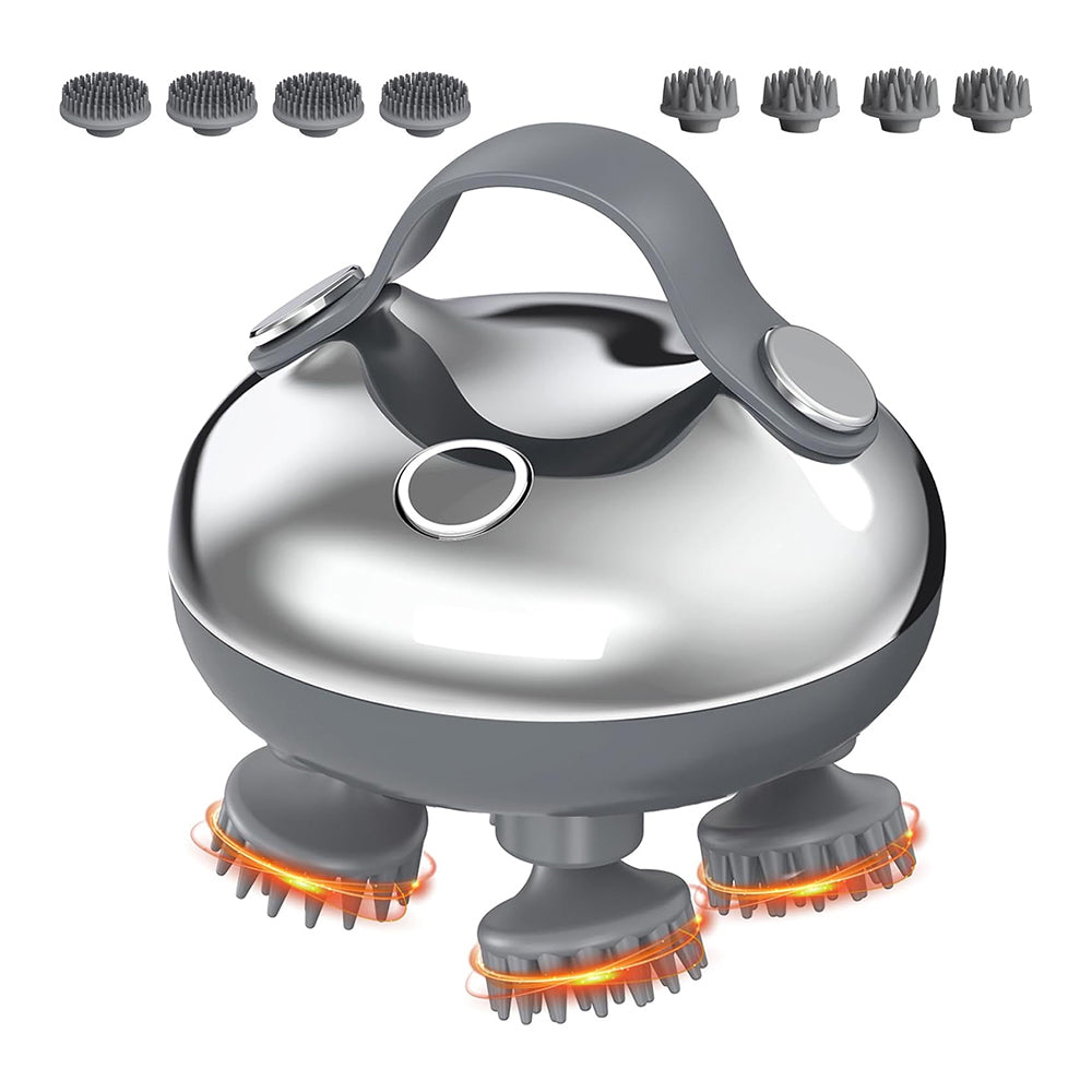 Electric Scalp Massager With 8 Interchangeable Heads, Ipx7 Waterproof, Type-c Rechargeable | Silver
