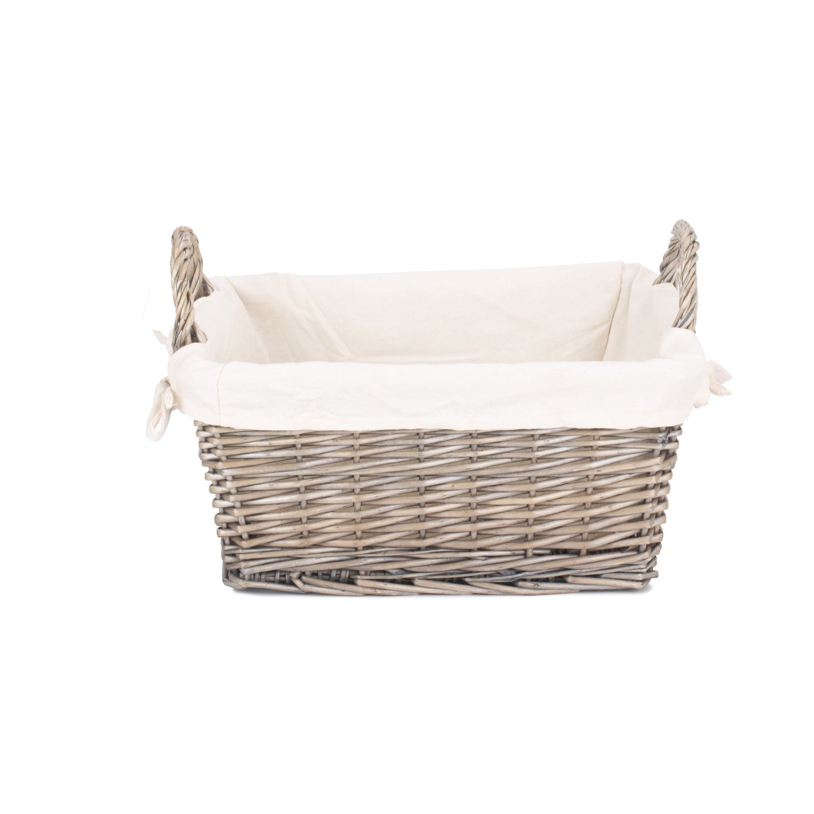 Wicker Antique Wash Handled Lined Storage Basket | Large | White
