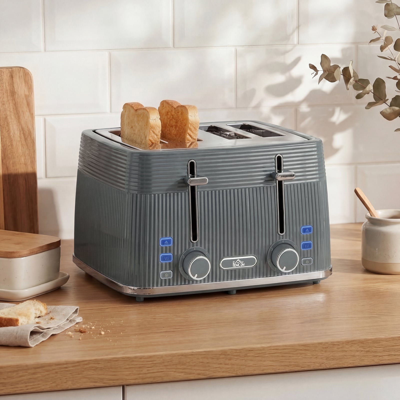4 Slice Electric Toaster With 7 Browning Levels, 1860w | Grey