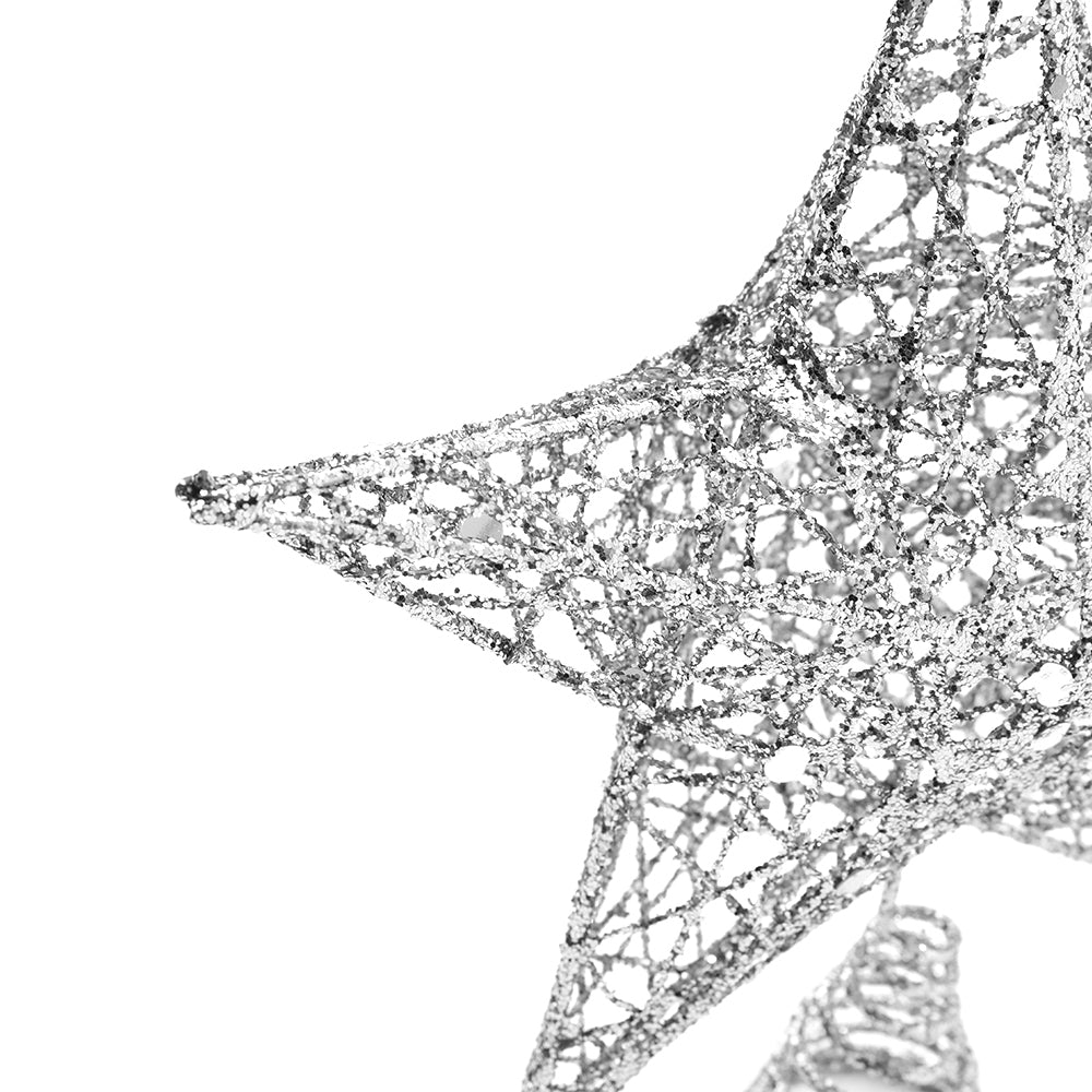 Decorative Star Sequins Christmas Tree Topper With Led Lights | Silver