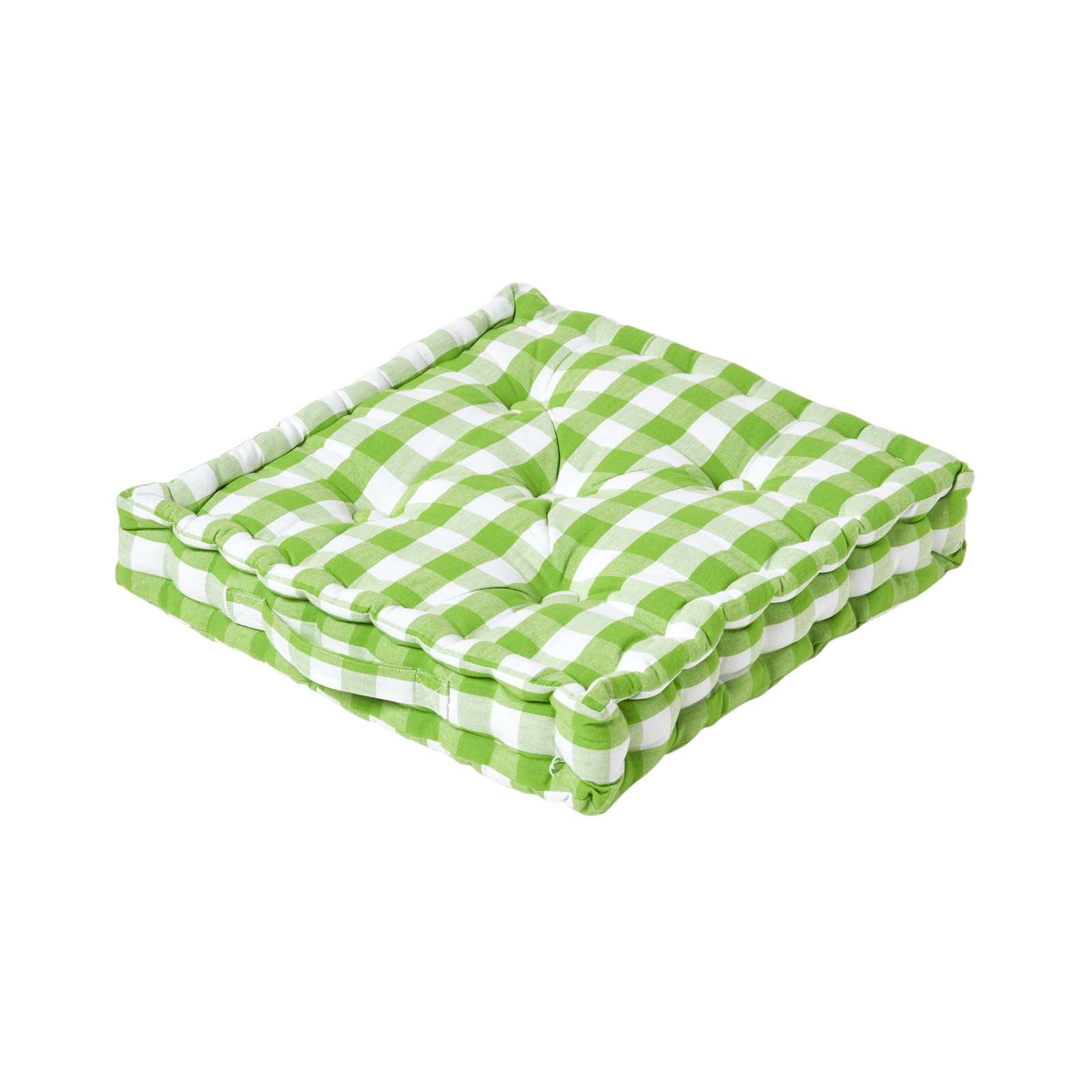 Block Check Cotton Gingham Floor Cushion | 40cm x 40cm | Green