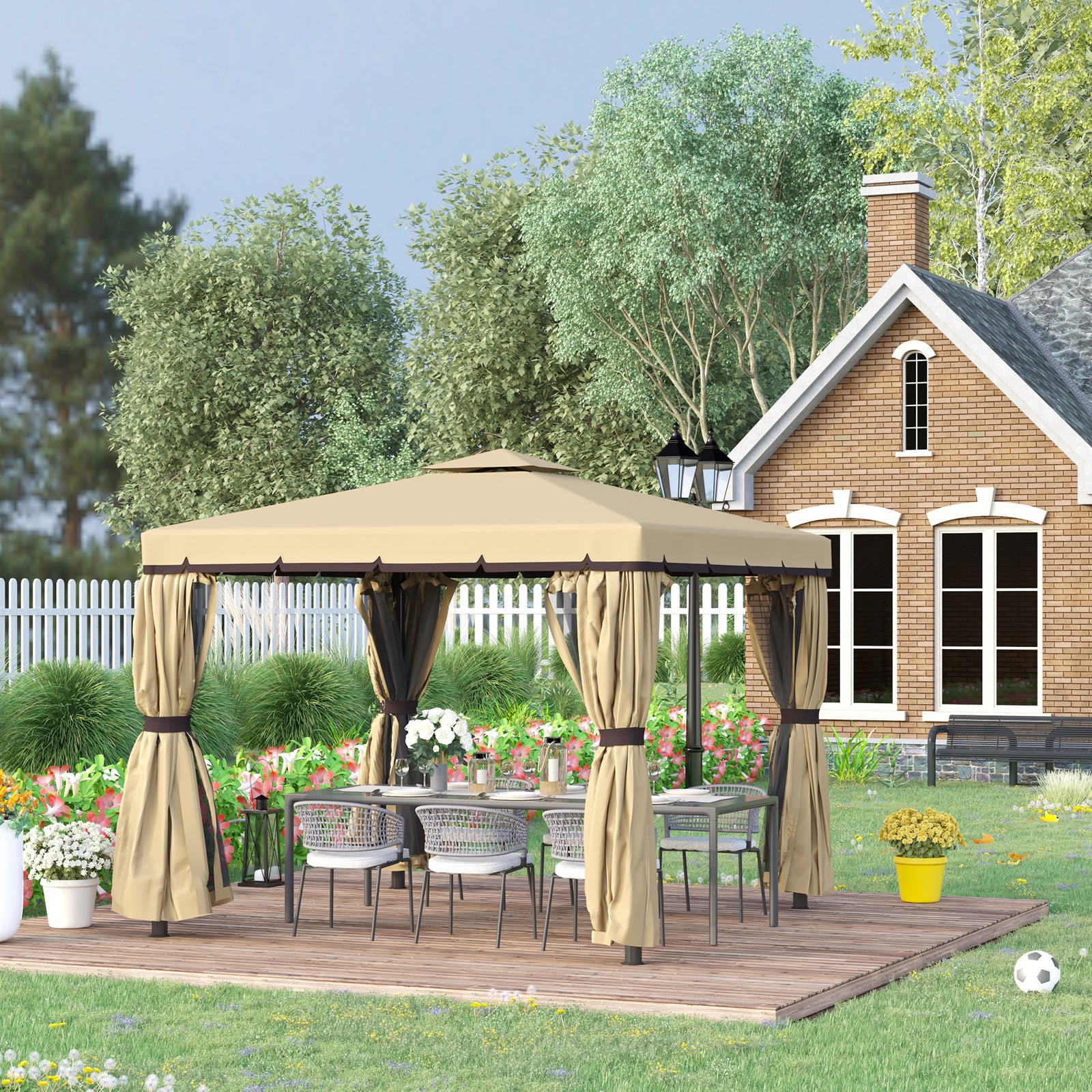 3 X 3(m) Garden Gazebo Shelter Party Tent With 2 Tier Roof | Beige