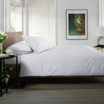 Loxley 100% Cotton Duvet Cover Set – 240tc White Sateen Stripe With Piped Edge | Super King | White
