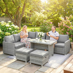 6 Piece Rattan Garden Furniture Set With Cushions, Grey