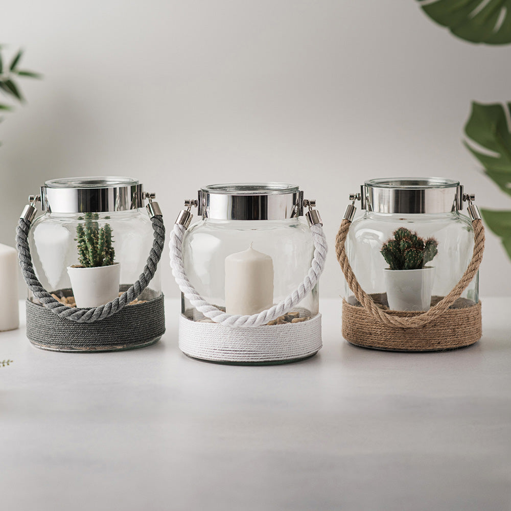 Hurricane Glass Lantern - White