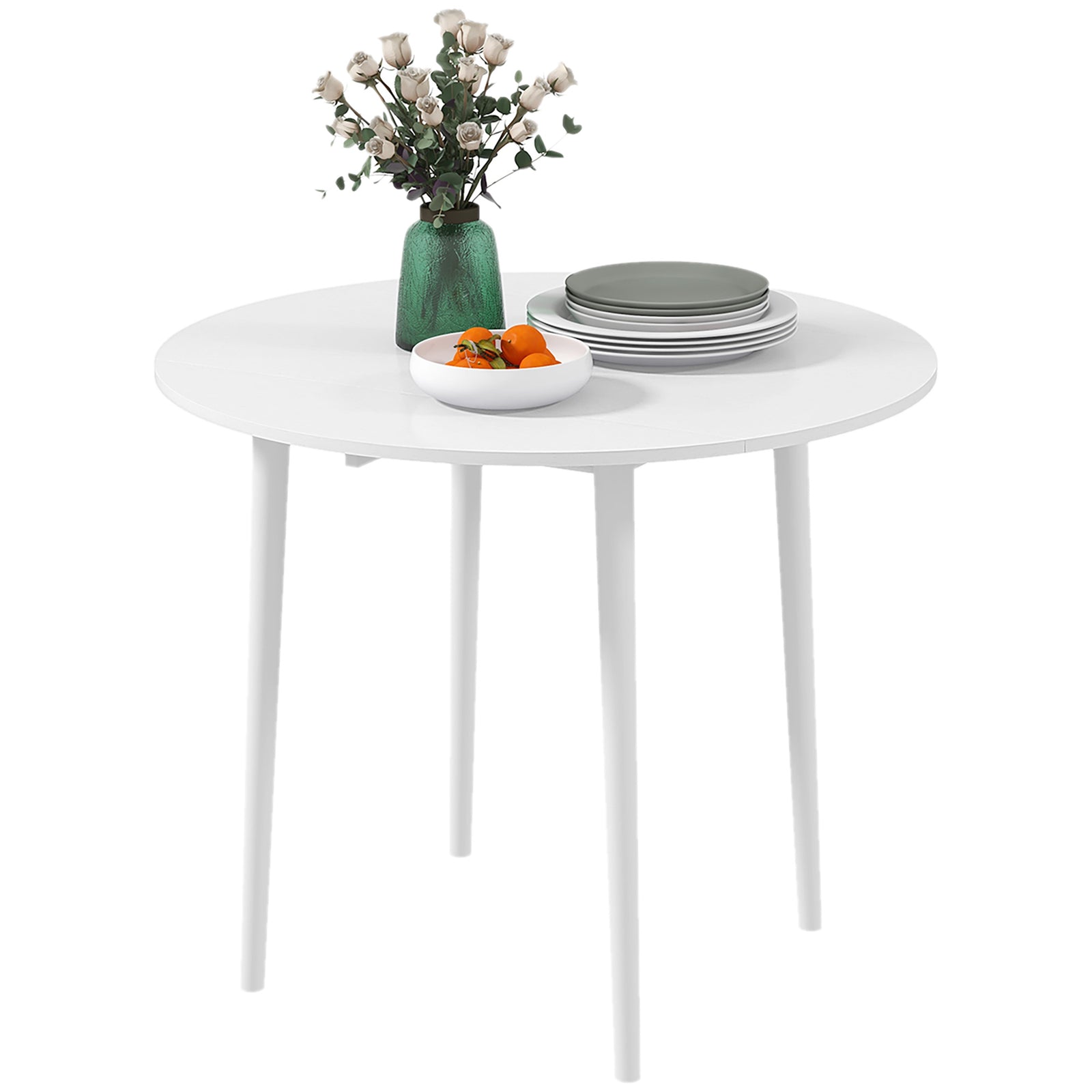Folding Dining Table For 4, Round Drop Leaf Table | White