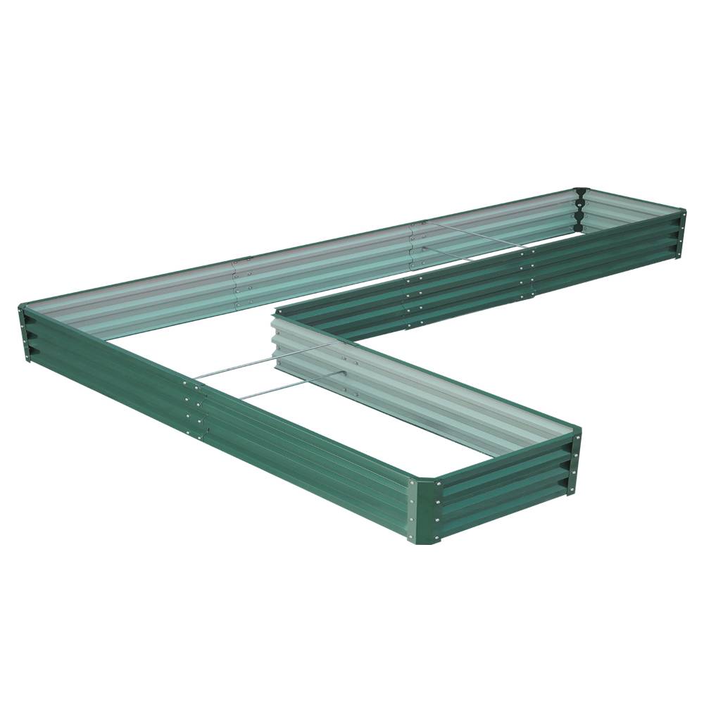 L-shaped Galvanized Steel Raised Garden Bed Raised Planter Box | Dark Green