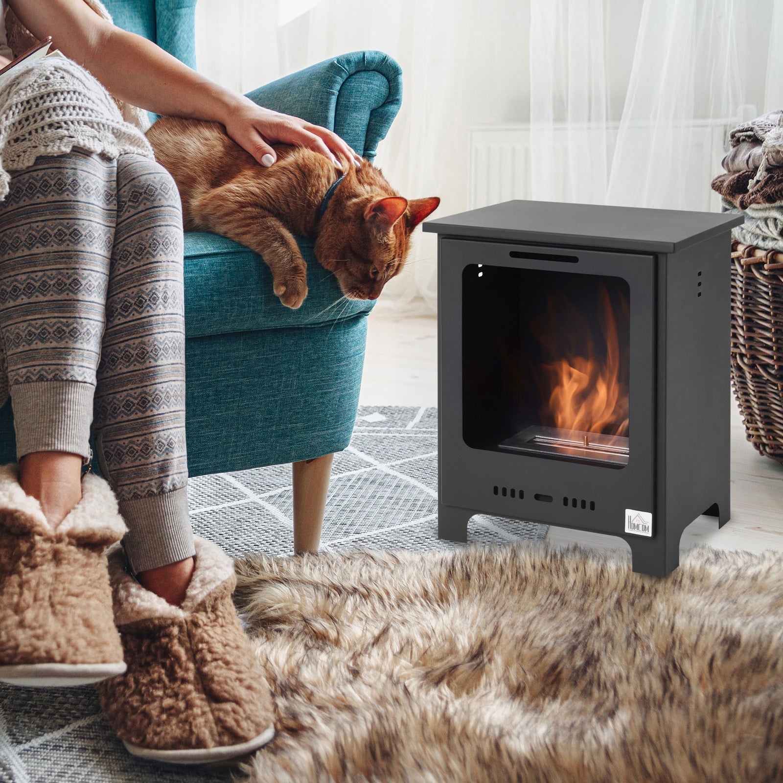 Free Standing Bio Ethanol Fireplace Heater With 0.9l Tank