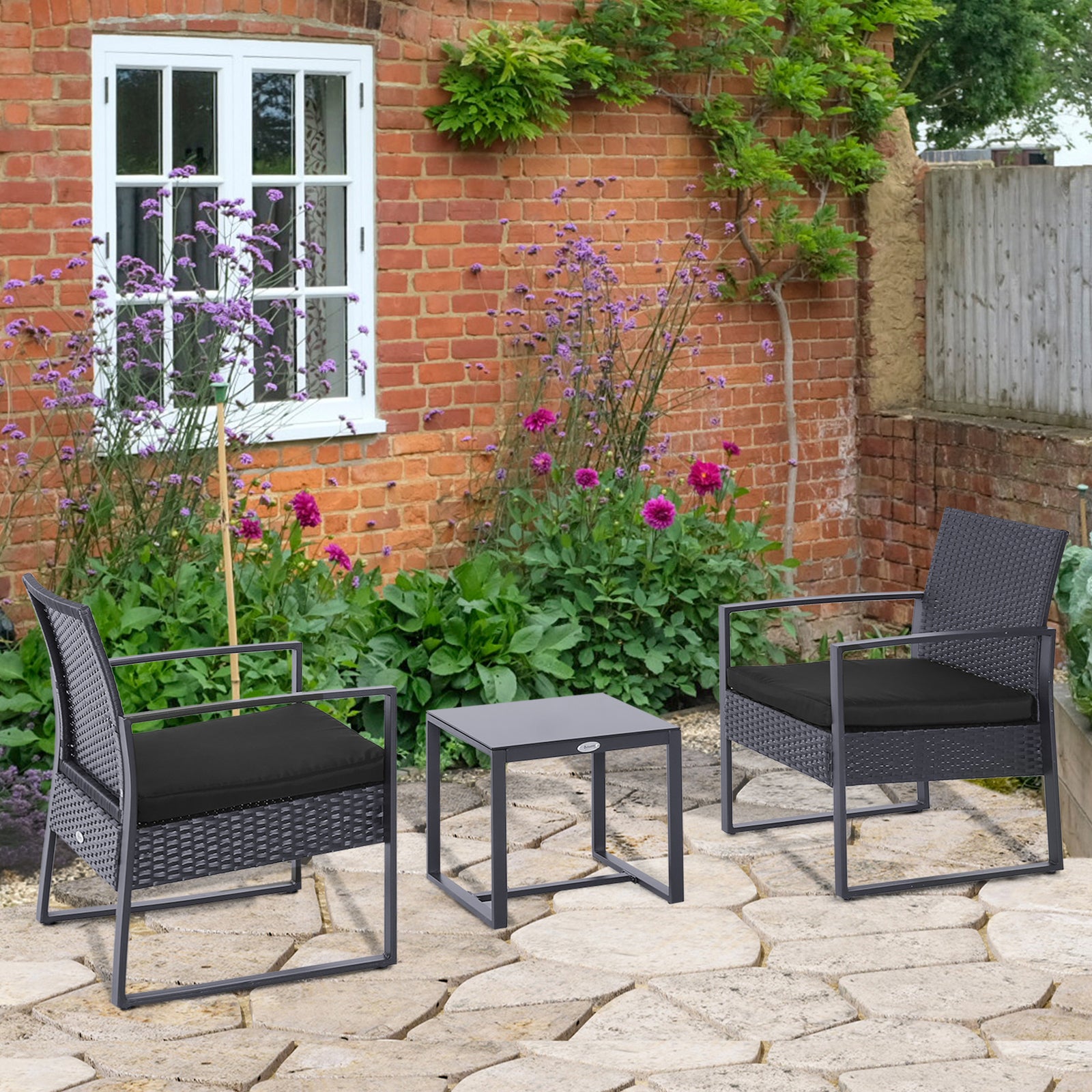3pc Rattan Patio Bistro Set 2 Chairs Coffee Side Table Set | Gray