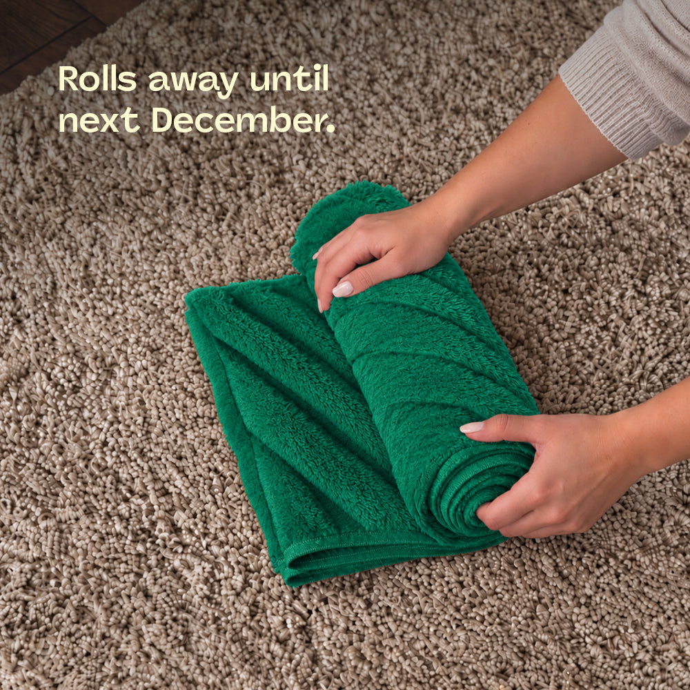 Round Faux Fur Christmas Tree Skirt With Velcro Closure | Green