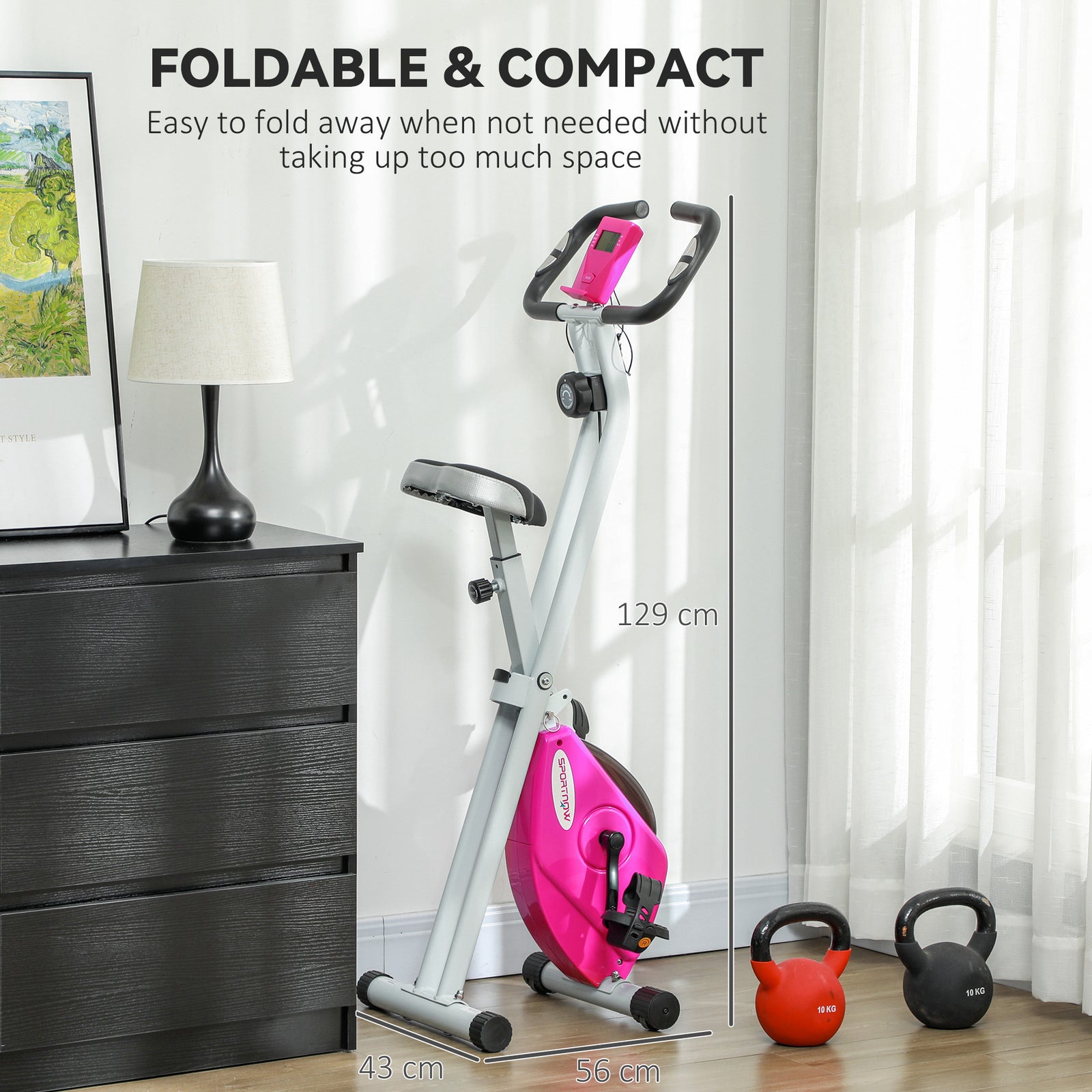Folding Exercise Bike With 8-level Magnetic Resistance | Pink