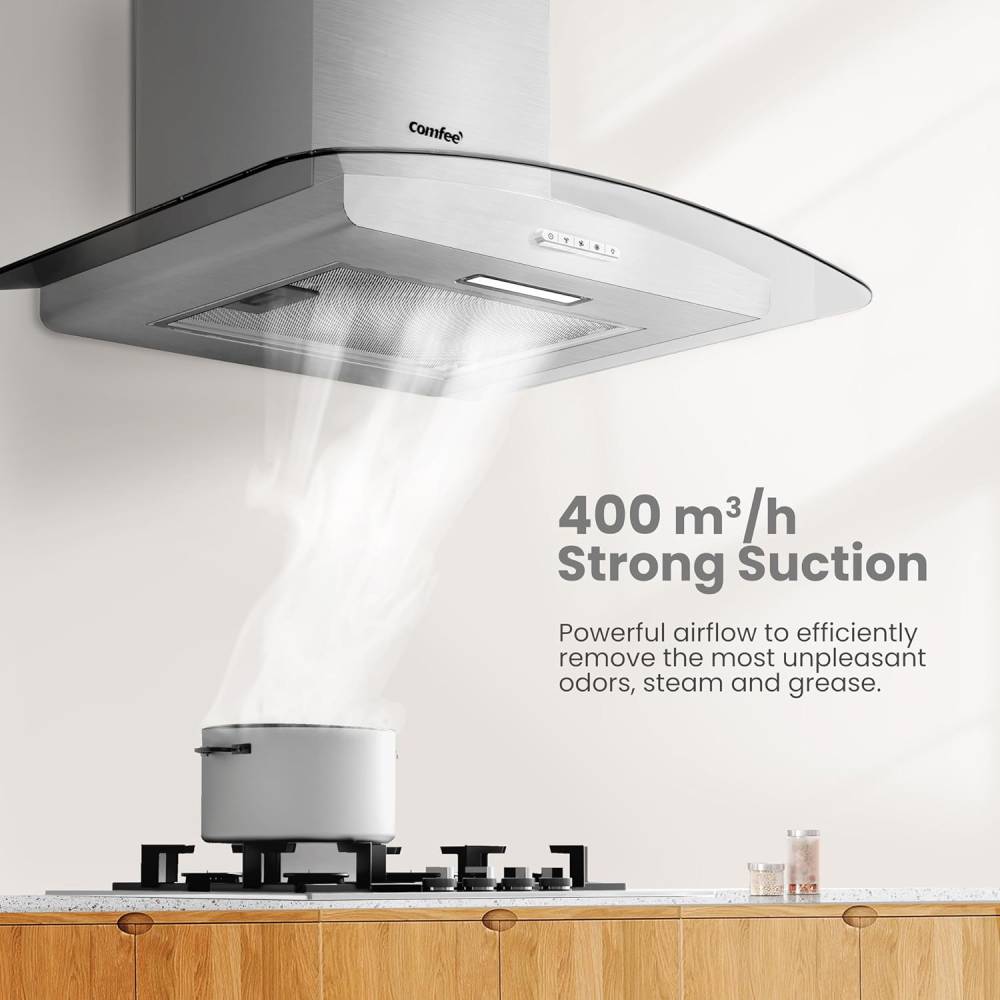 60cm Chimney Cooker Range Hood Kitchen Extractor With 3-speed Modes | Silver