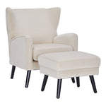 Velvet Upholstered Leisure Chair With Footstool – Accent Armchair With Wooden Frame | Beige