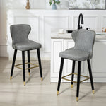 Bar Stools Set Of 2, Dining Stools With Backrest, Footrest, Grey