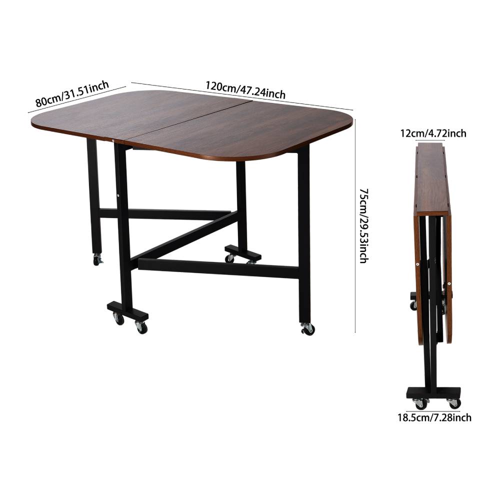 Folding Drop Leaf Table With 6 Wheels | Dark Brown