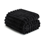 Ribbed Jacquard Fleece Blanket Throw Soft Warm Bed & Sofa Cover | 200cm x 240cm | Black